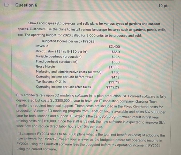 Please help me with this two question. thank you Shaw Landscapes (SL)