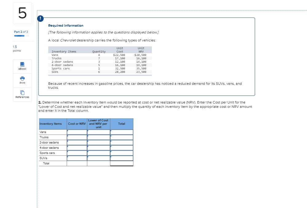 1 of 3 Required Information [The following information applies to the questions