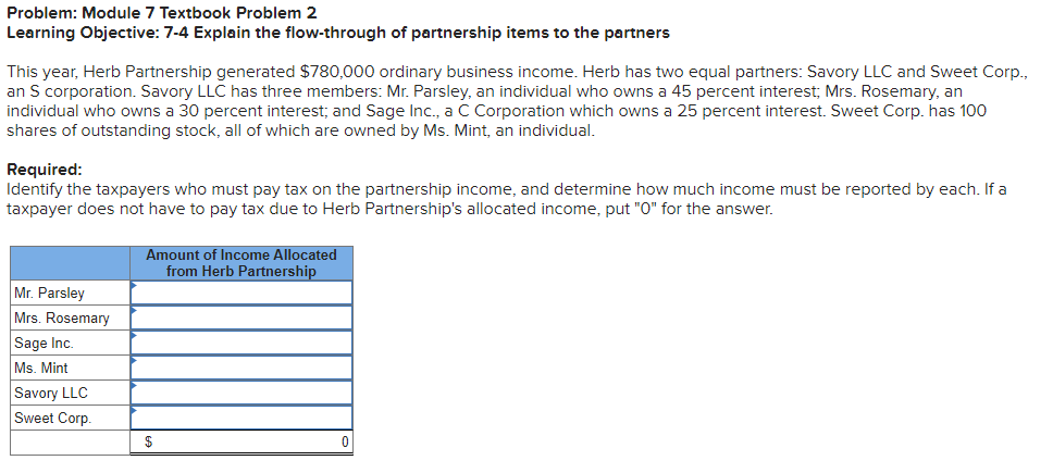  Problem: Module 7 Textbook Problem 2 Learning Objective: 7-4 Explain the