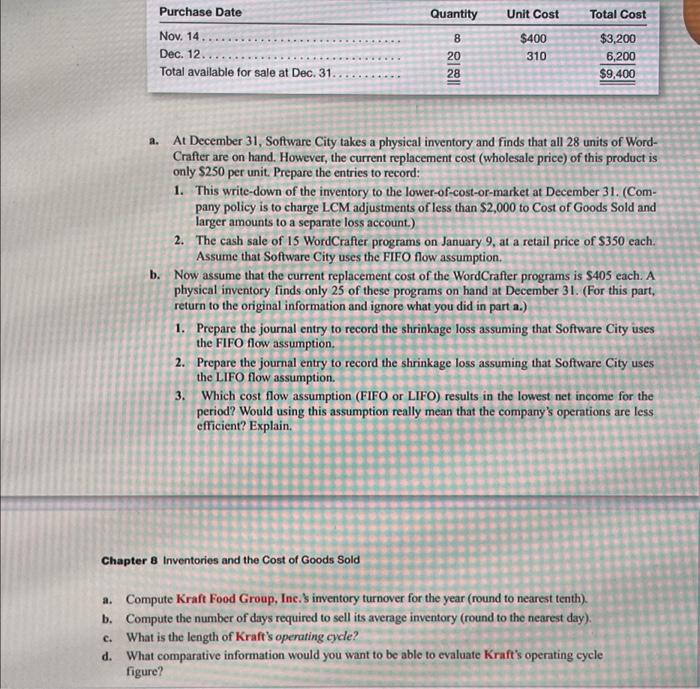  a. Purchase Date Nov. 14..... Dec. 12..... Total available for sale