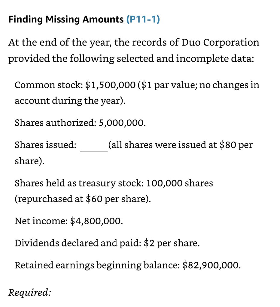 PPlease label the answers from 1-5. Finding Missing Amounts (P11-1) At the
