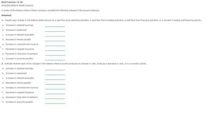  solve and expalin simple Brief Exercise 11-20 Analyzing Balance Sheet Accounts