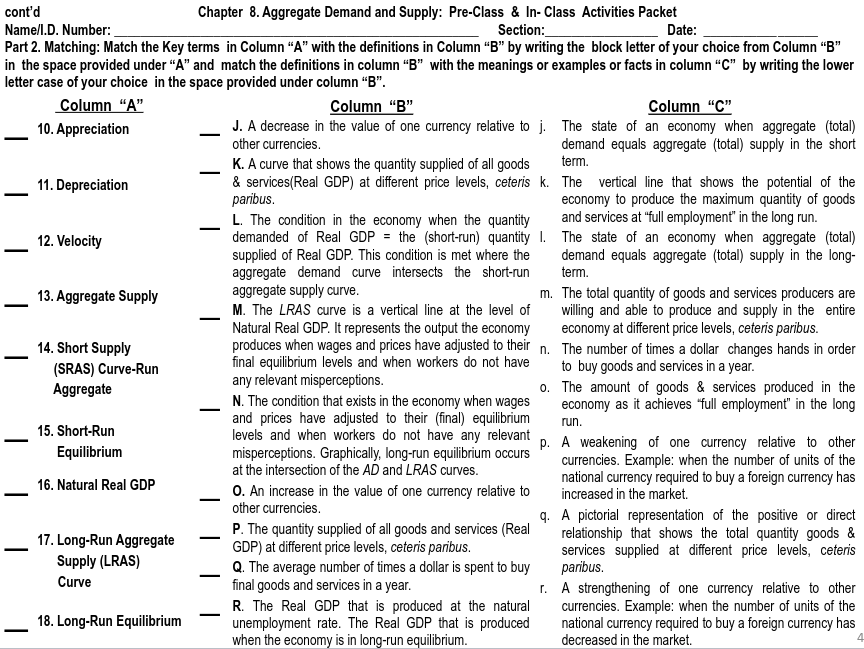  Chapter 8. Aggregate Demand and Supply: Pre-Class & In- Class Activities