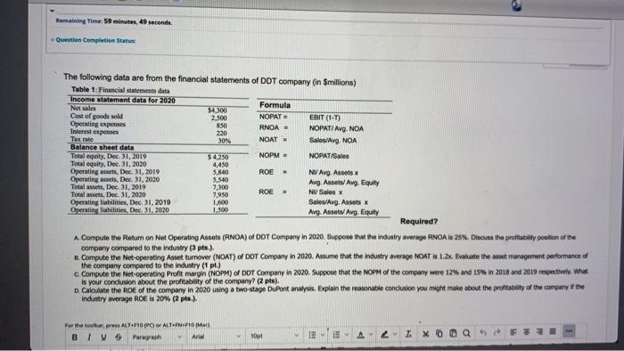  Remaining Time: 59 minutes, 49 seconds. Question Completion Status - The