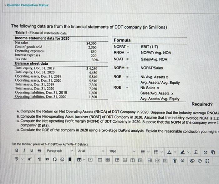 following data are from the financial statements of DOT company (in millions)