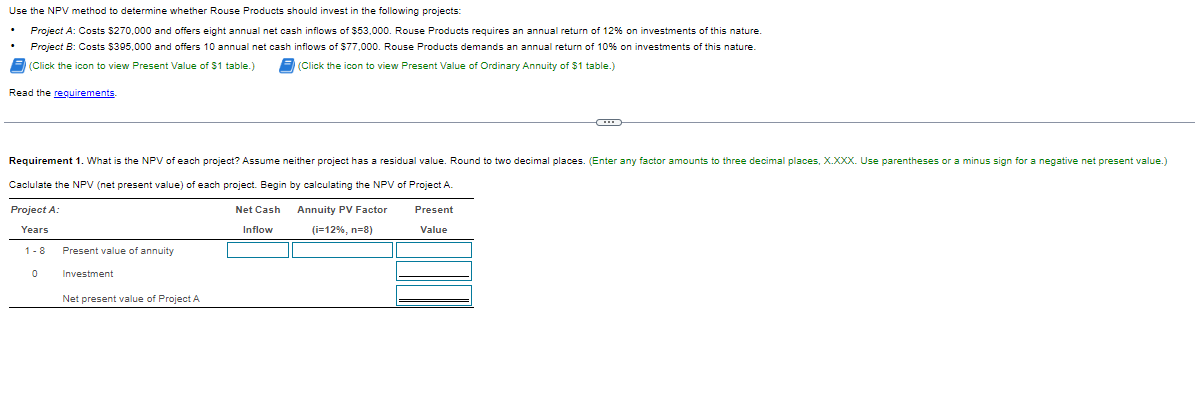 for each project? 3. What is the profitability index of each project?