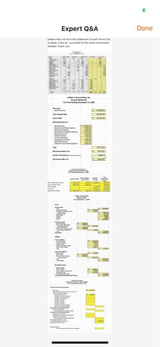 I need help anwseeing the statement lf cash flows that in blank