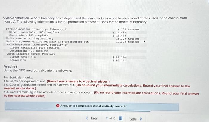 plesse help 1-d is wrong! Alvis Construction Supply Company has a department