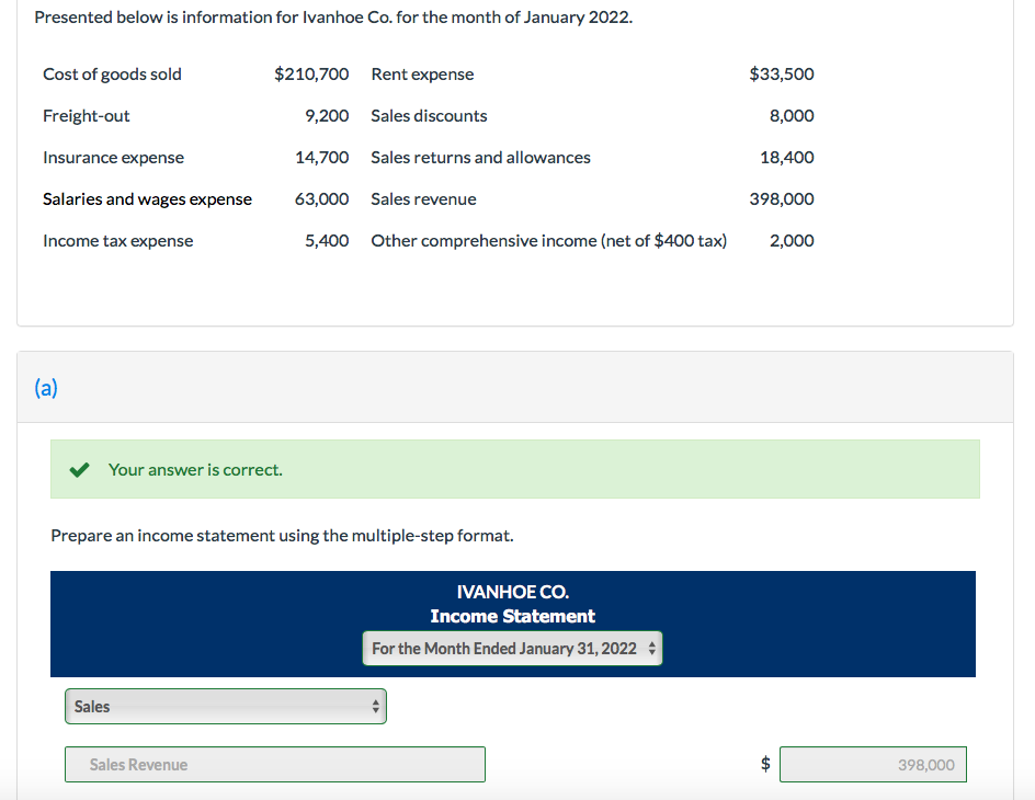 Presented below is information for Ivanhoe Co. for the month of