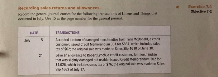  College Accounting Chapters 1-13 15th Edition Exercise 7.4 Objective 7-2 Recording