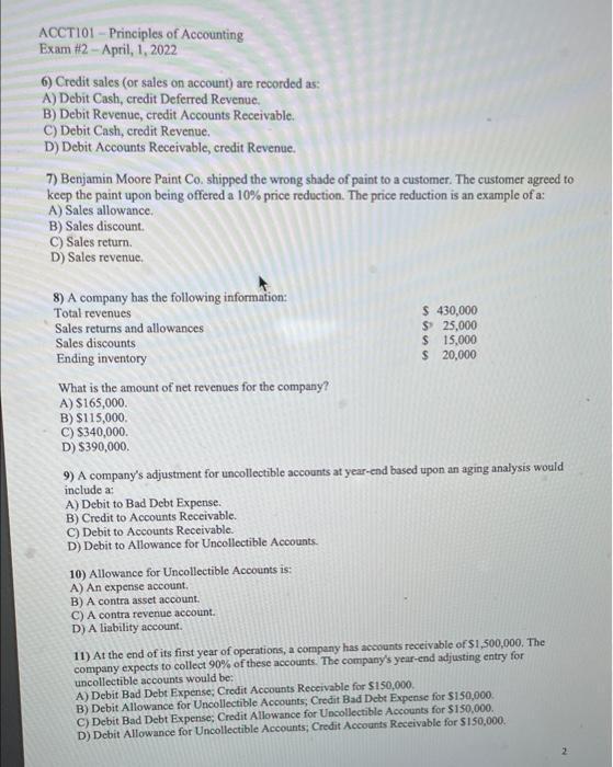  Help with numbers 6 through 11 please ACCT101 - Principles of