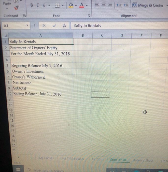 following transactions occurred during the company's first month: Jul 1 Sally invested