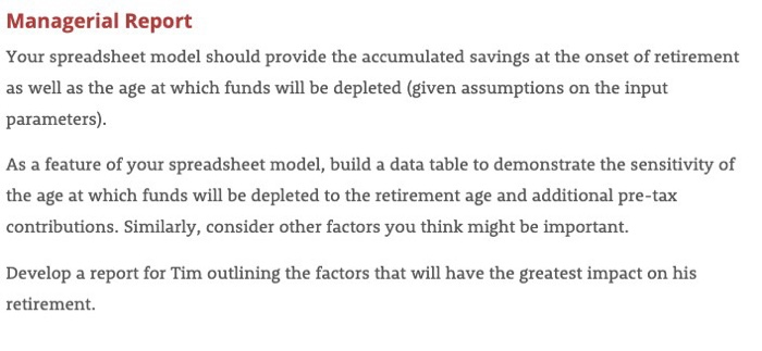 like to establish a retirement plan. Develop a spreadsheet model that could