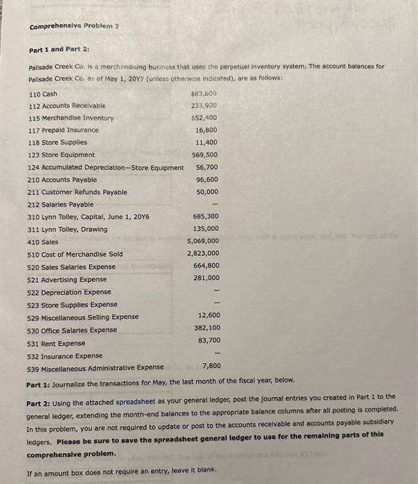  Comprehensive Problem 2 Part 1 and Part 2: Palisade Creek Co.