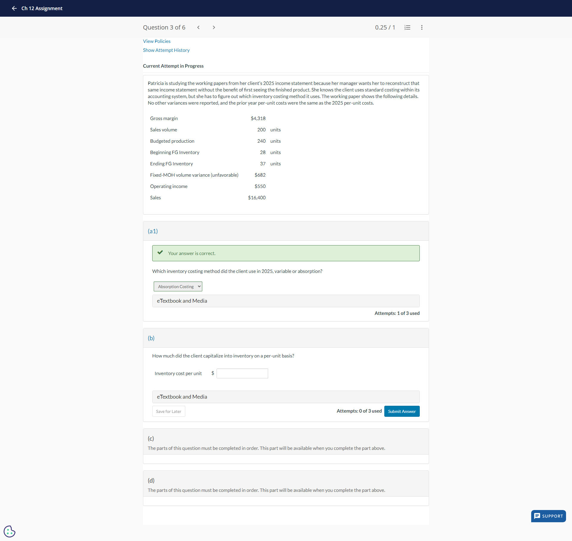 Can I get help for (b) please? Patricia is studying the working