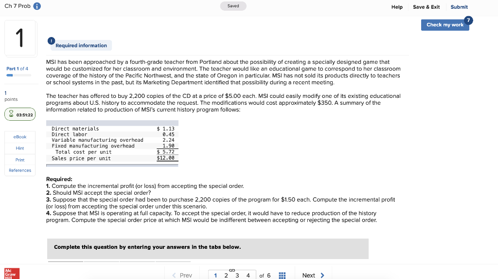  Ch 7 Prob Saved Help Save & Exit Submit Check my