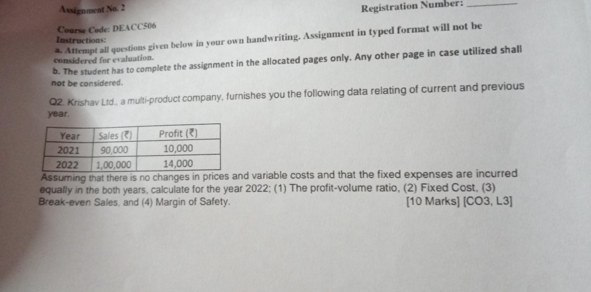  Course Code: DEACC506 Instructions: a. Attempt all questions given below in