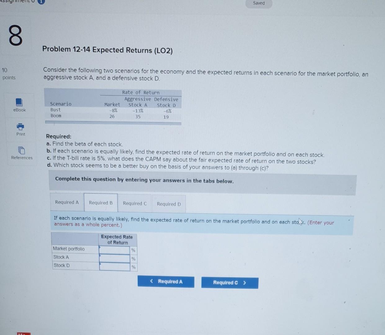 two scenarios for the economy and the expected returns in each scenario