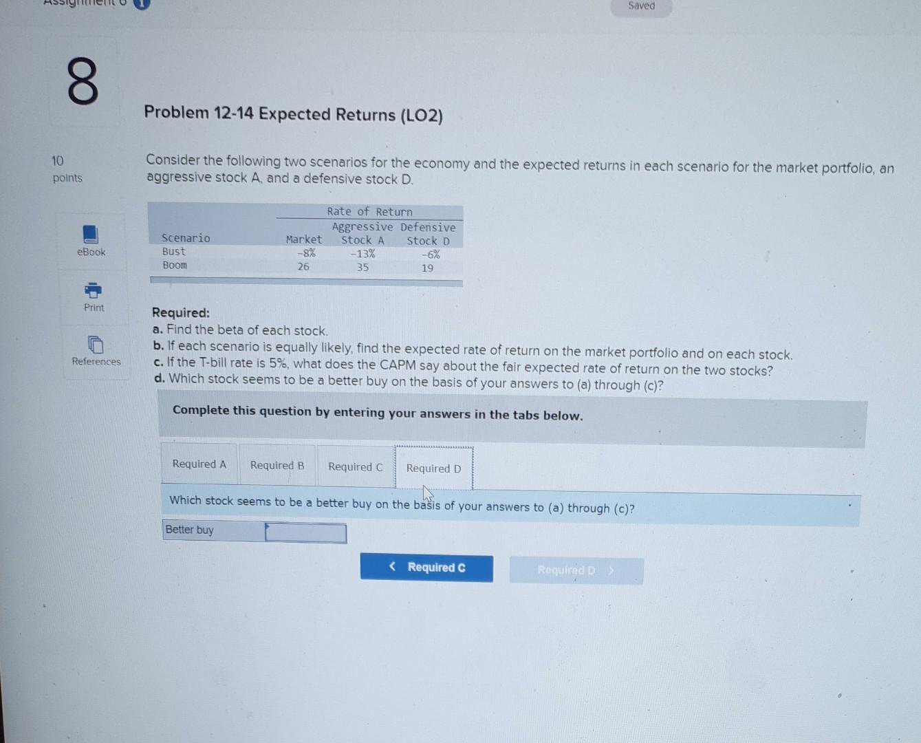 D. Rate of Return Aggressive Defensive Market Stock A Stock D -8%