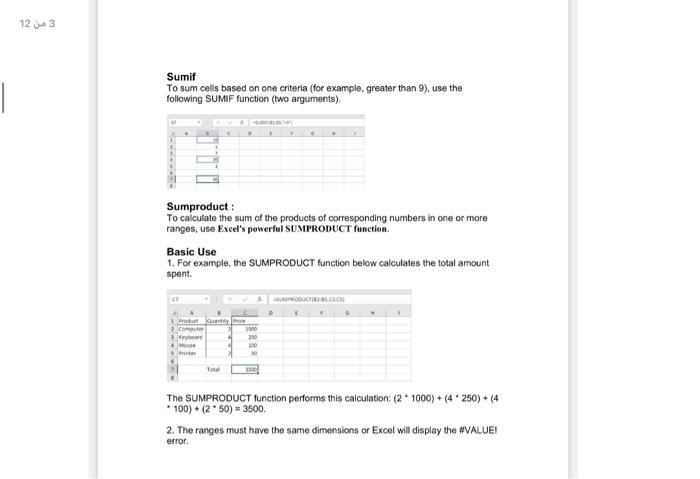 Sumif(). Countif(). Nowe). Today(). Year(), Month(). Day(),Date Difo Weekday(). Network Days() Sum