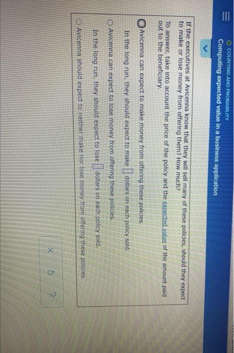  O COUNTING AND PROBABILITY Computing expected value in a business application