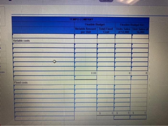 a flexible budget at activity levels of 12,000 units and 16,000 units.