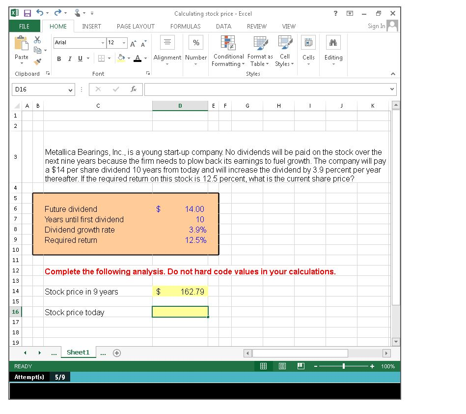  ? X Calculating stock price - Excel FORMULAS DATA REVIEW -