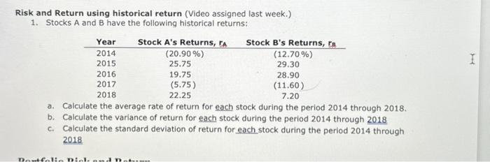 please solve question , thank you Risk and Return using historical return
