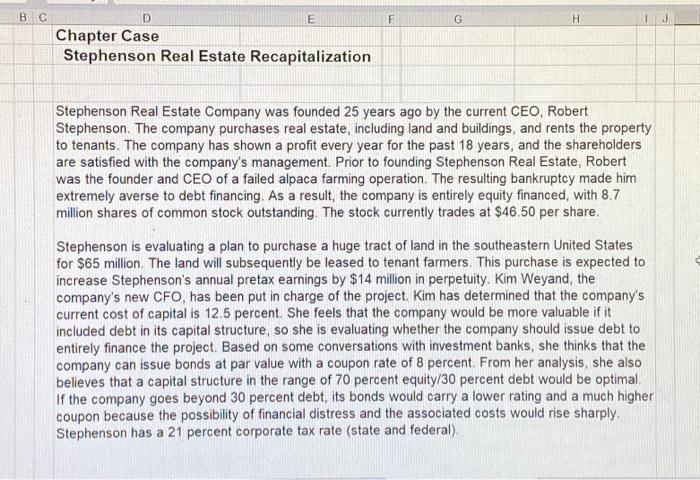  B C D Chapter Case Stephenson Real Estate Recapitalization E F