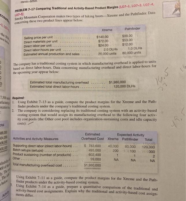  ments differ PROBLEM 7-17 Comparing Traditional and Activity-Based Product Margins (L07-1,