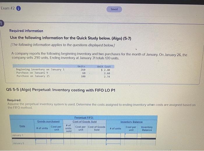  Required information Use the following information for the Quick Study below.