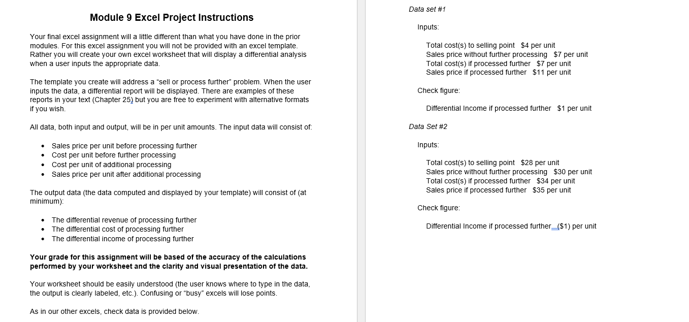 This is based off of chapter 25 Differential Analysis, Product Pricing, and
