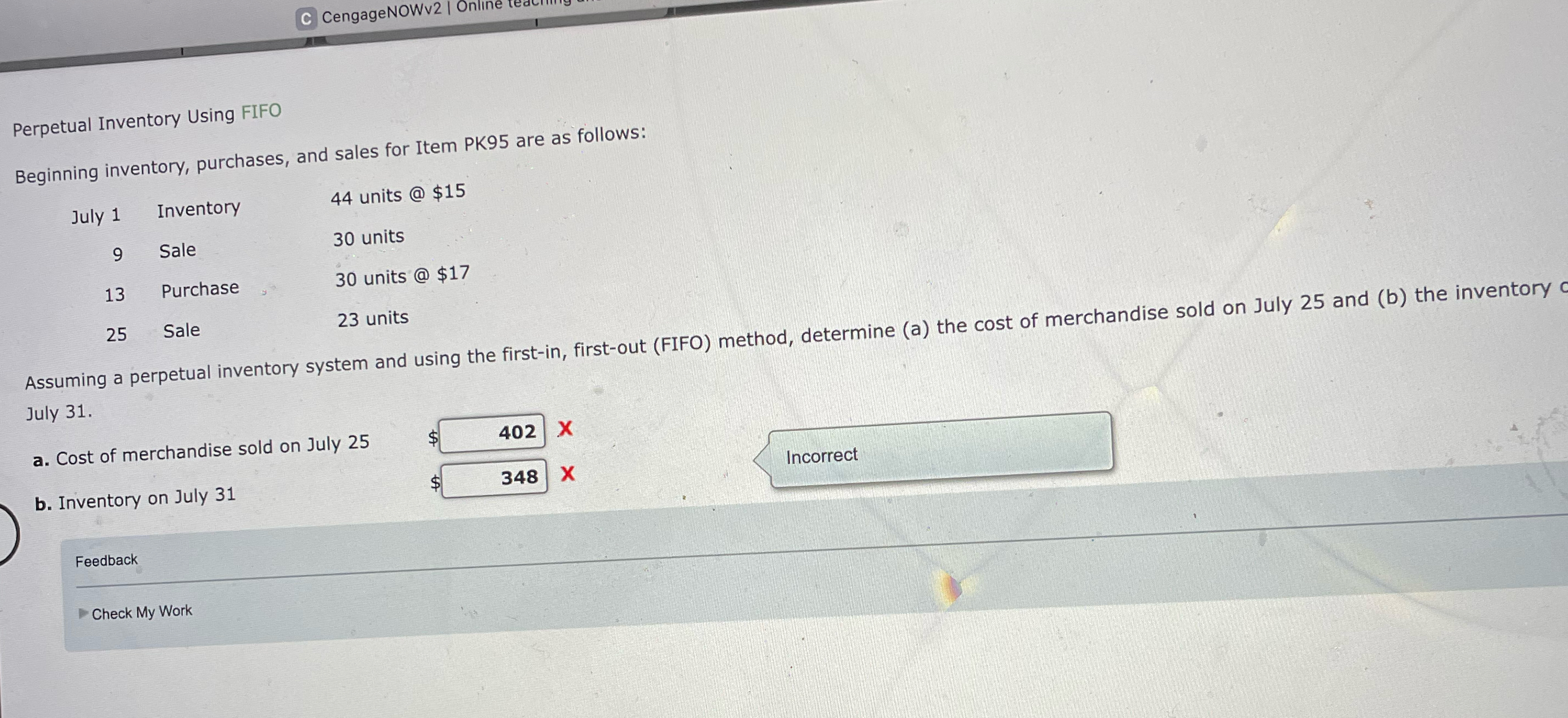  Perpetual Inventory Using FIFO Beginning inventory, purchases, and sales for Item
