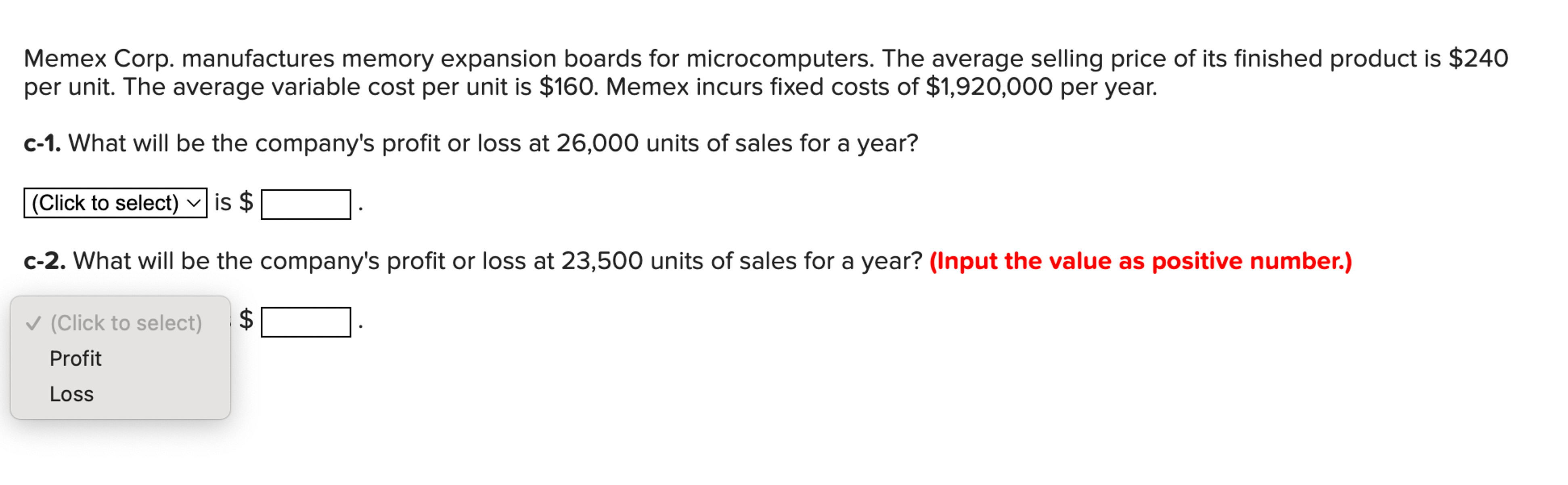  Memex Corp. manufactures memory expansion boards for microcomputers. The average selling