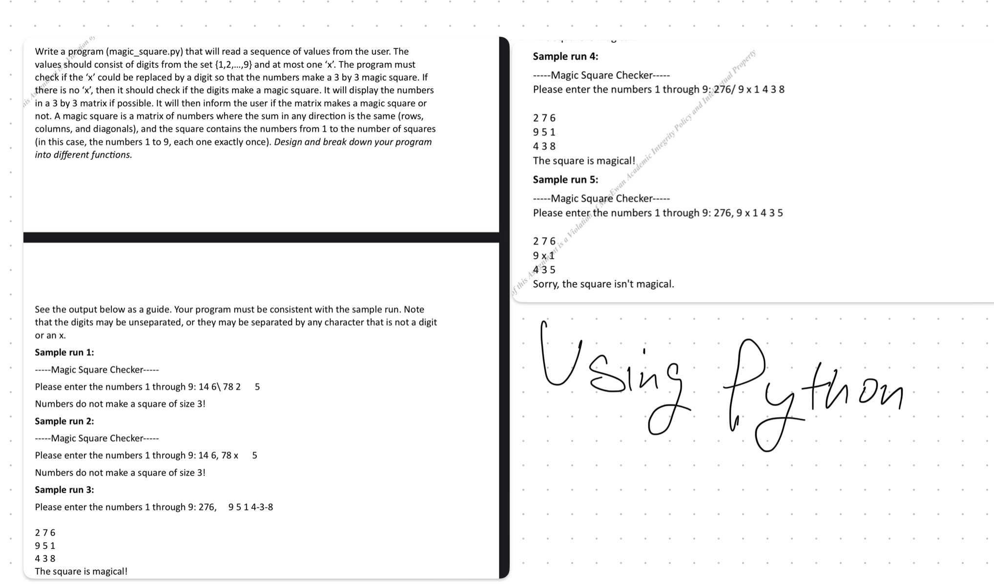  Write a program (magic_square.py) that will read a sequence of values