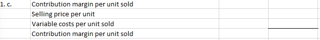 Please help me find the following information: Contribution margin per unit sold: