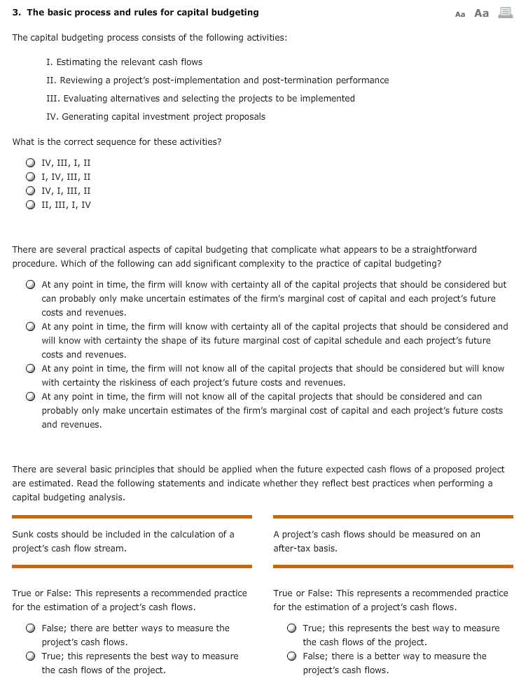 The Basic Process and rules for capital budgeting (Answer all please)