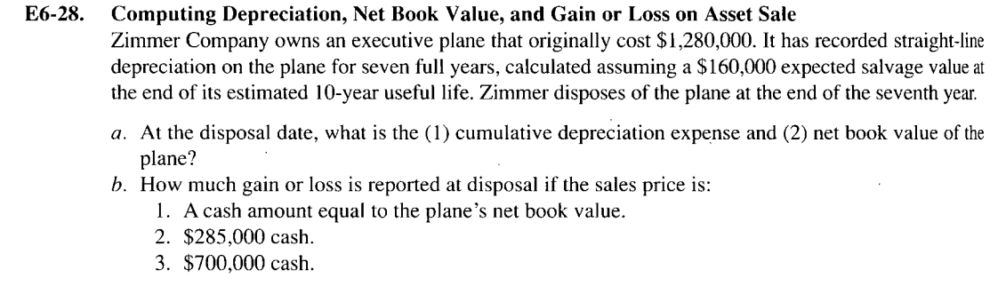  6-28. Computing Depreciation, Net Book Value, and Gain or Loss on