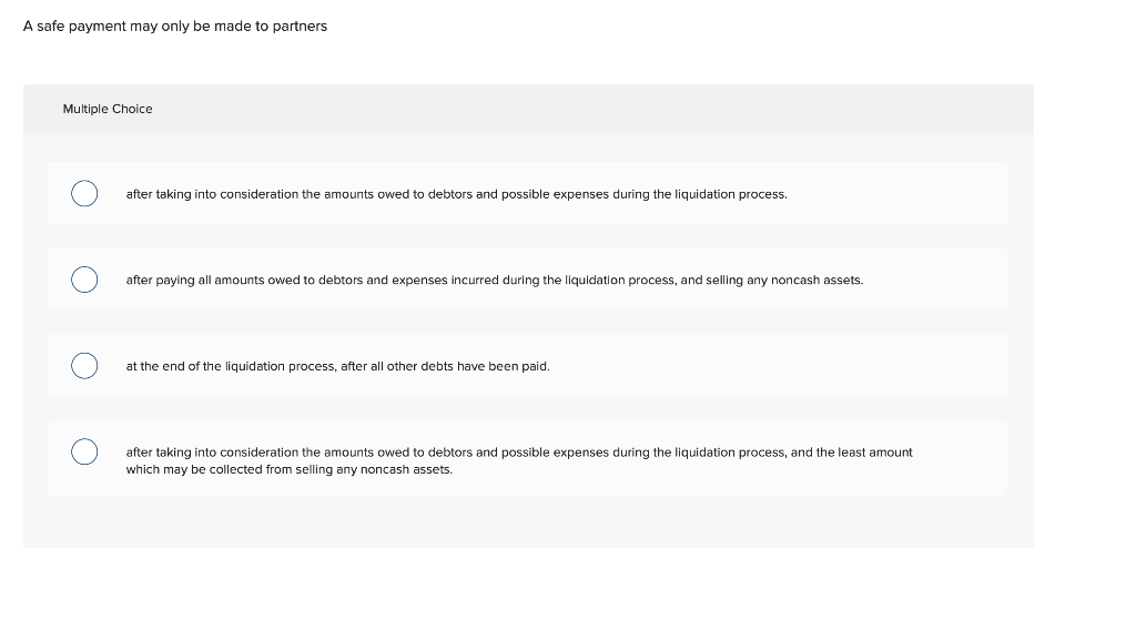 A safe payment may only be made to partners Multiple Choice