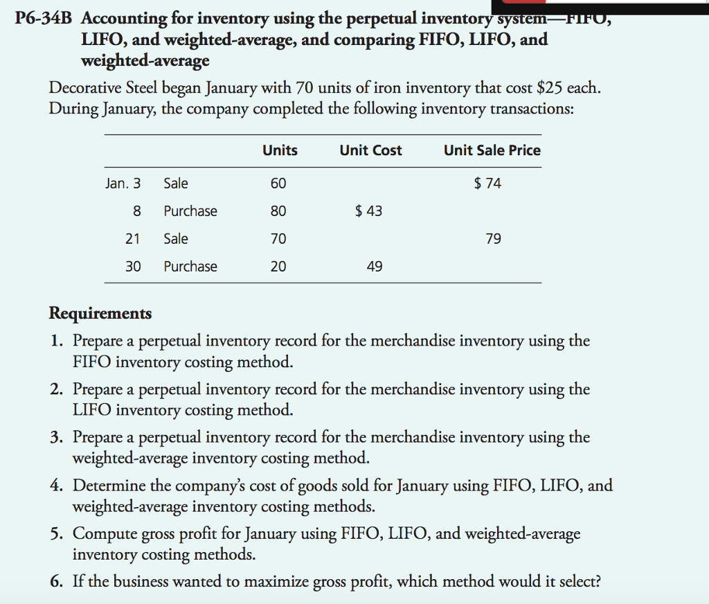  could you solve this please P6-34B Accounting for inventory using the