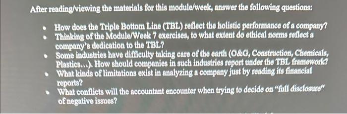  After reading viewing the materials for this module/week, answer the following