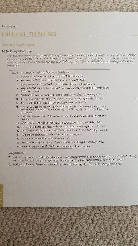  424 chapter 7 CRITICAL THINKING Continuing Problenm P7-30 Using all journals