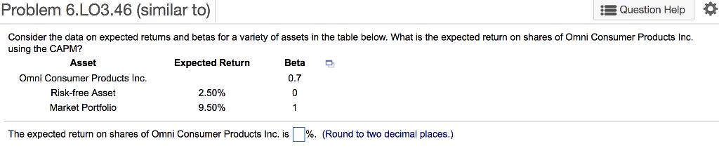  Problem 6.LO3.46 (similar to) EQuestion Help Consider the data on expected