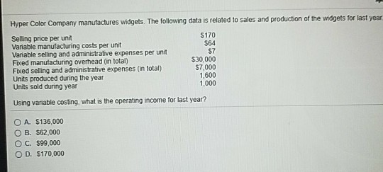 operating income for last year using variable costing er Color Company