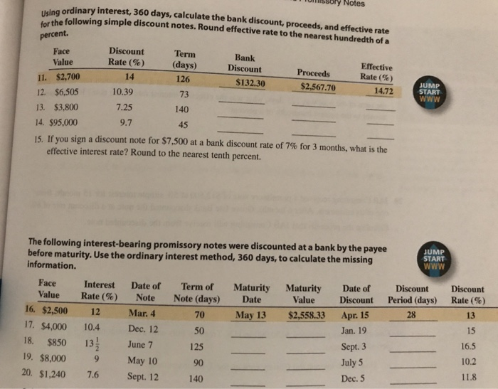  18, 20 please. Notes Using ordinary interest, 360 days, calculate the