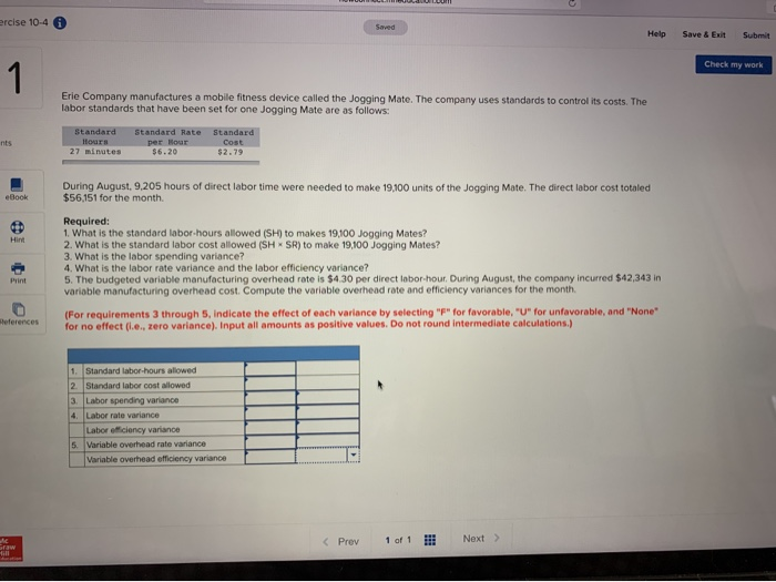  ercise 10-4 Help Save & Exit Submit Check my work Erie
