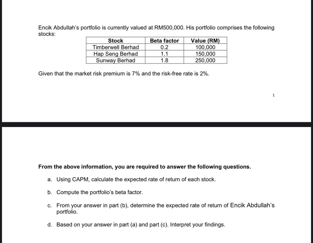  Please help solve Formula k^(hat(p)p)=w_(1)hat(k)_(1)^(^(^()))+w_(2)k_(2)_(2)+...+w_(n)hat(k)_(n) where: kp,= expected return of portfolio
