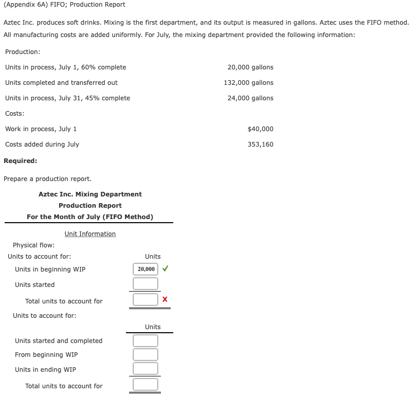 Question #1 Question #2 (Appendix 6A) FIFO; Production Report Aztec Inc. produces