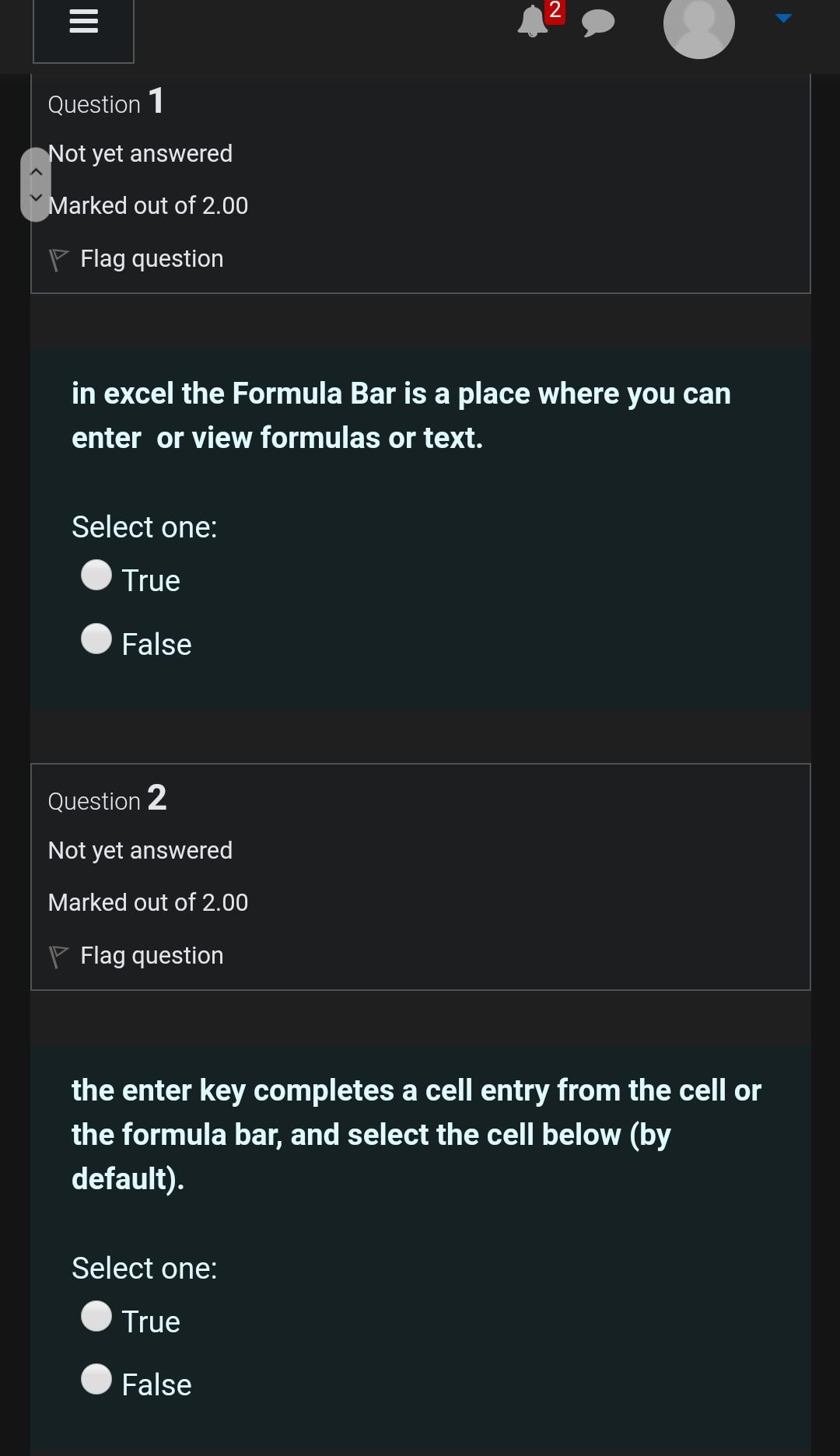  Choose the correct answer without explanation 2 = Question 1 Not