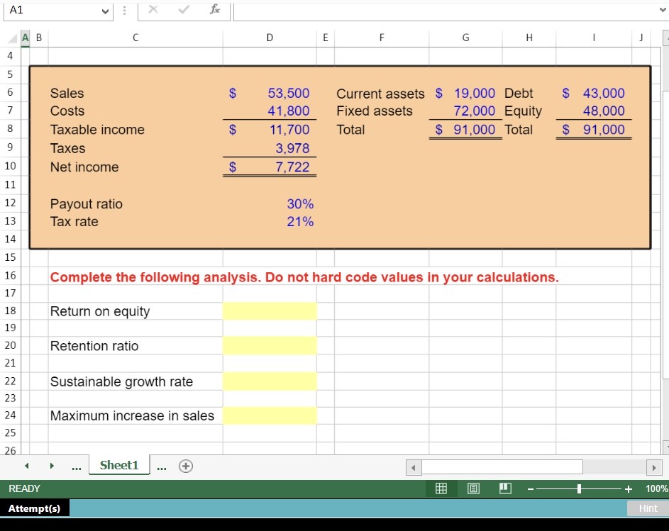 Formula and answer please. A1 fx Complete the following analysis. Do not